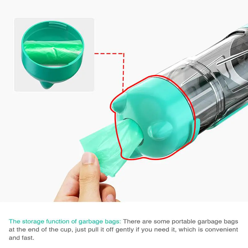 Traveler Water Bottle and with built in food and waste bag dispenser
