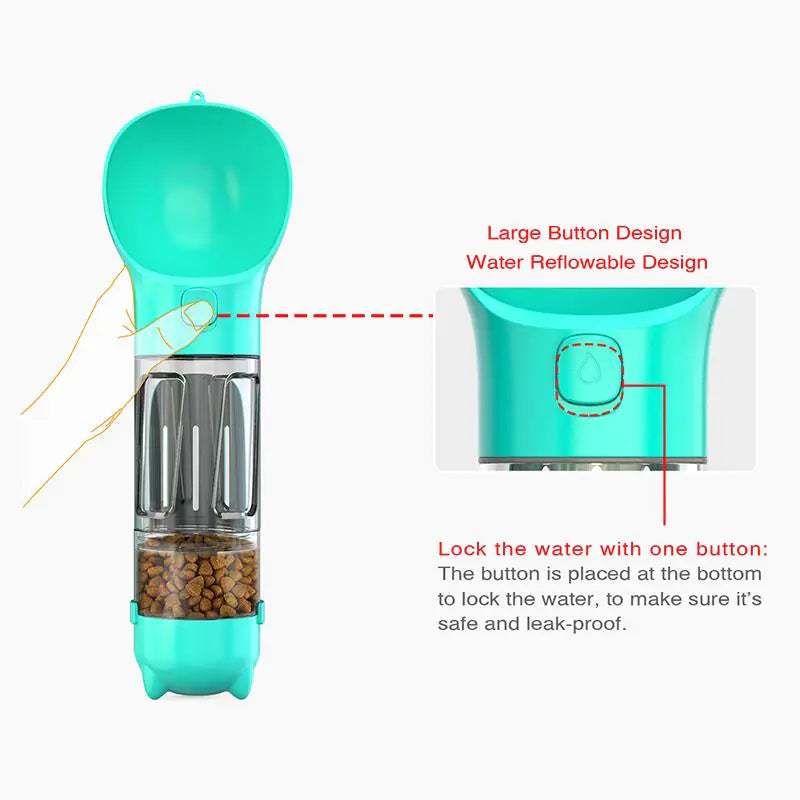 Traveler Water Bottle and with built in food and waste bag dispenser
