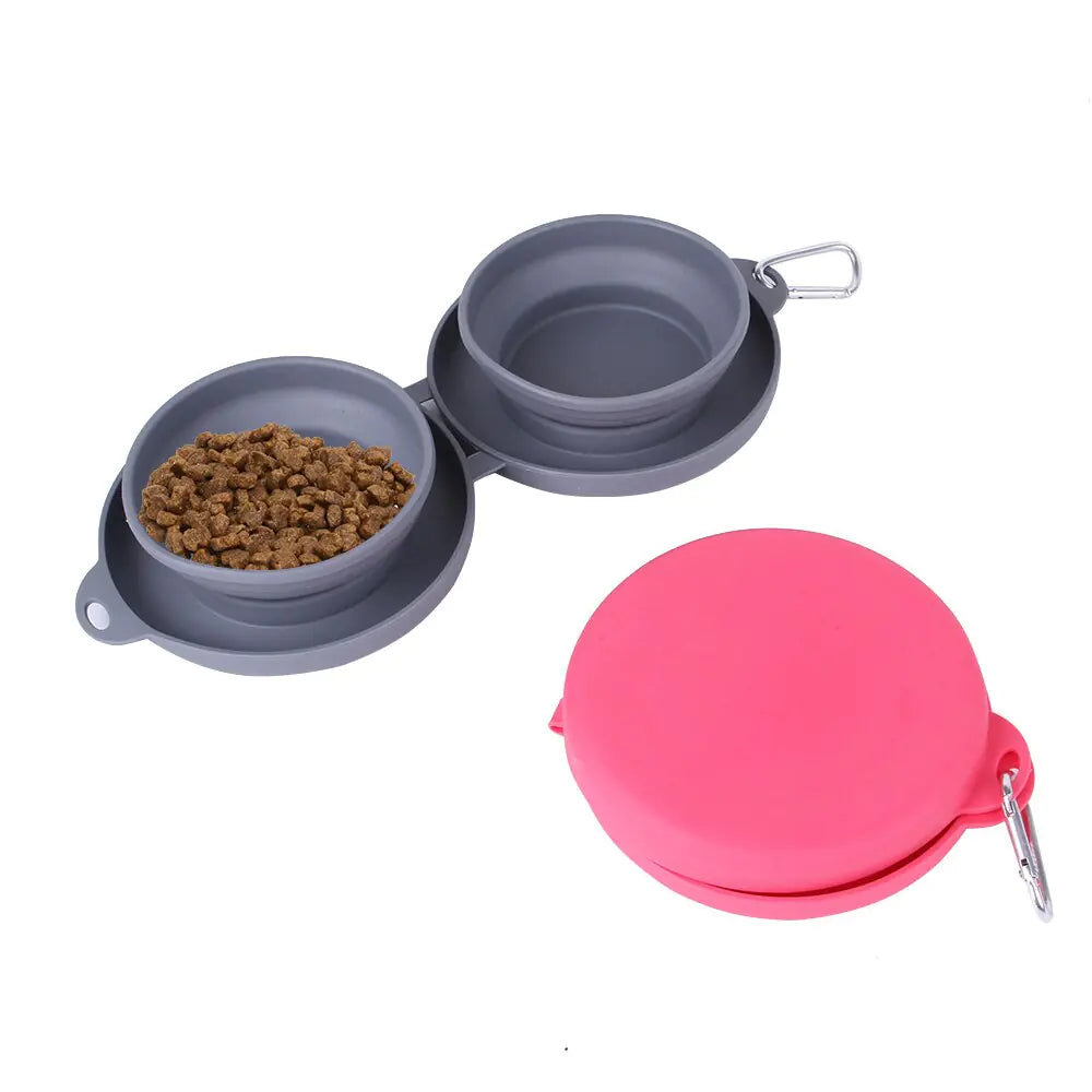 Large Foldable double Dog food and water bowl