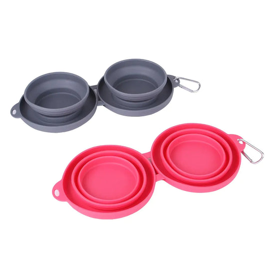 Large Foldable double Dog food and water bowl